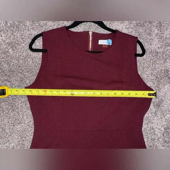 Calvin Klein Sleeveless Scuba Crepe Sheath Dress, Deep Burgundy, Size 12 - Picture 10 of 12